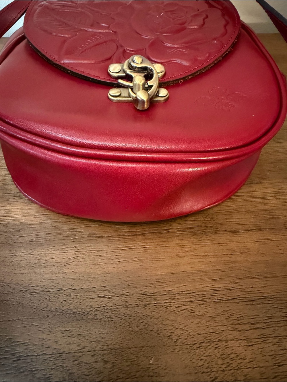 Patricia Nash Ruby Red Rose Embossed Leather Saddle Crossbody Bag Floral - Picture 6 of 16